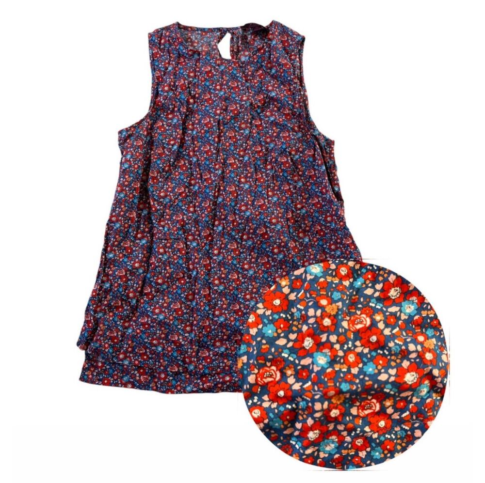 J Crew Red Blue Liberty Floral Print Tank Top Wmns XS Preppy Work Office Career